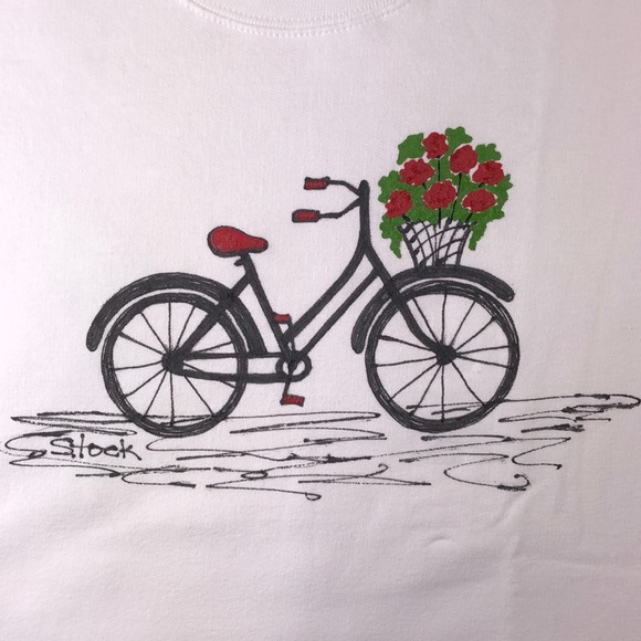 NWT Sweatshirt Bicycle Geranium Basket Sweatshirt Ladies Size Small Hand Painted - Picture 5 of 8